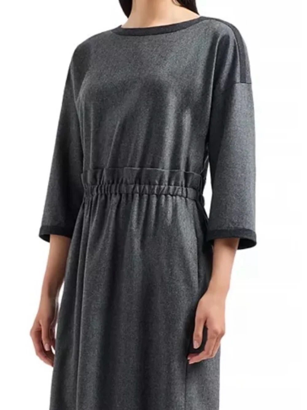 EMPORIO ARMANI Wool & Cashmere Flannel Shift Dress Elastic-Waist size 38 $825